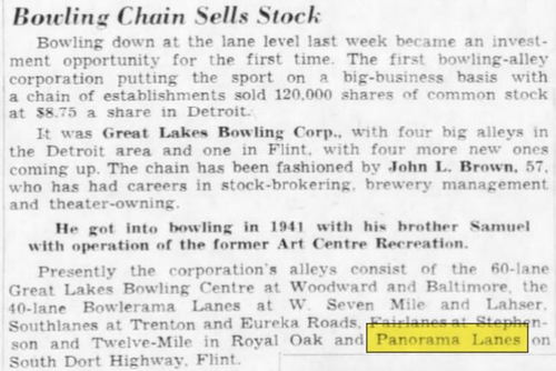 Panorama Lanes - Mar 1960 Mention - Part Of Great Lakes Bowling (newer photo)